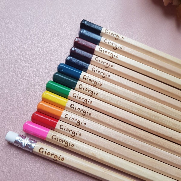 Personalised colouring pencils, 12 mixed colouring pencils customised with a name or words of your choice. Childs toy, stocking stuffer, fun