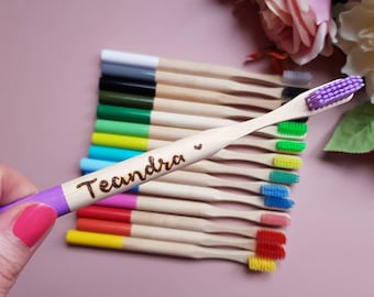 Bamboo toothbrush, personalised toothbrushes, colourful, eco friendly toothbrush set, personal care, vegan gift,