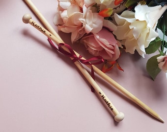 Personalized Bamboo Knitting Needles, Custom Pyrography, Grandma Gift