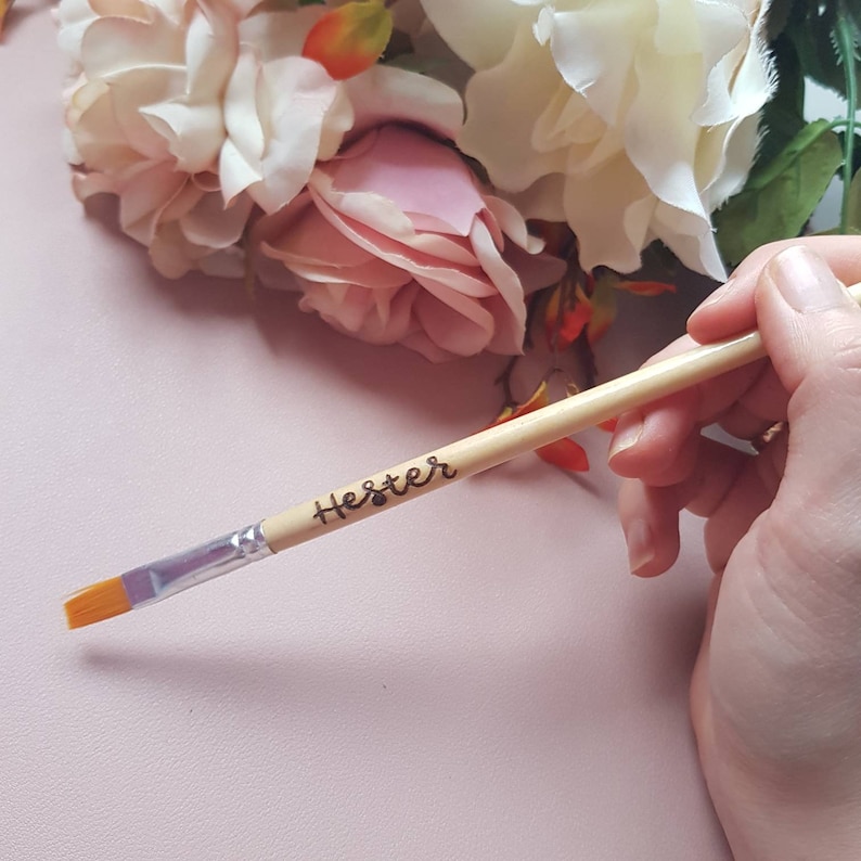 Personalised paint brush,custom brush set, wood burned artist supplies, paintbrush with your name on, wooden paintbrushes, art and painting image 3