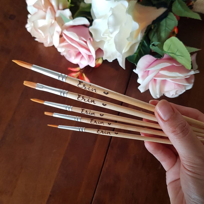 Personalised Paint Brushcustom Brush Set Wood Burned Artist Etsy