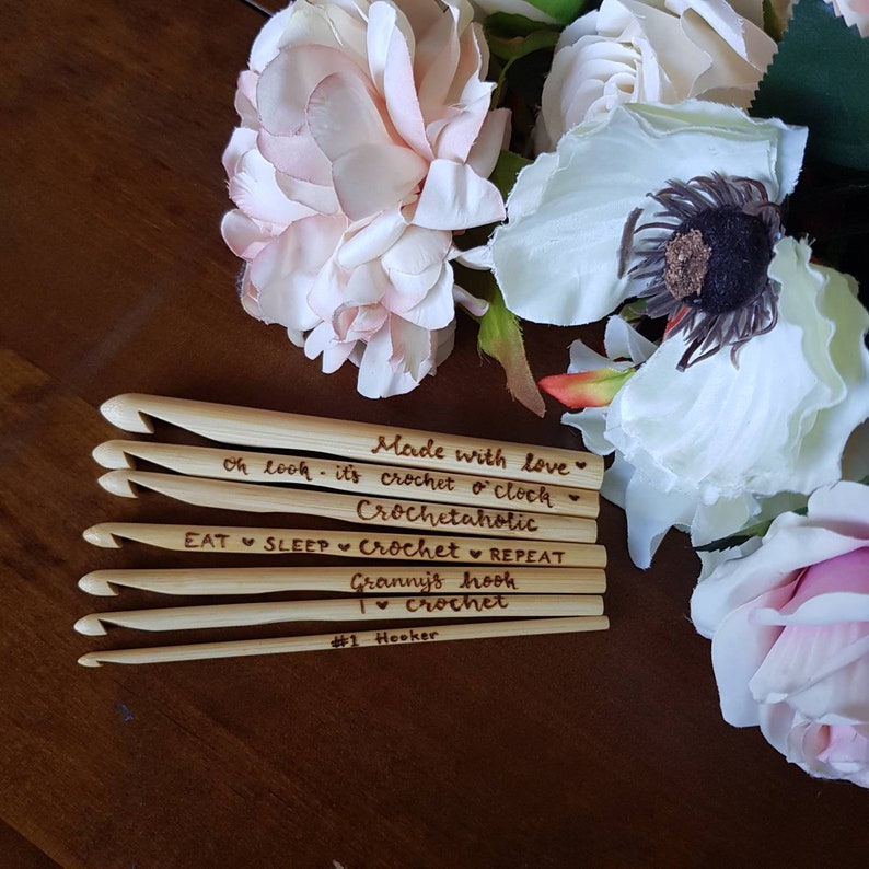 Crochet hooks, personalised crochet hooks, custom crochet hooks, bamboo crochet hooks, crocheting supplies, grandma gift, mum gift, knitting image 4