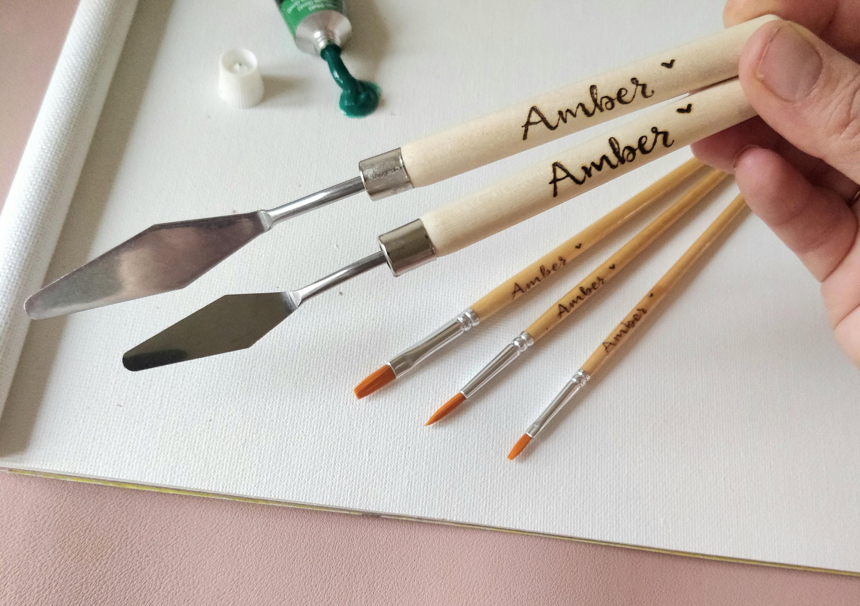Personalized Paint Pallet, Custom Travel Set, Wood Burned Artist Supplies, Paintbrush with Your Name On, Wooden Paint Brushes, Art Palettes