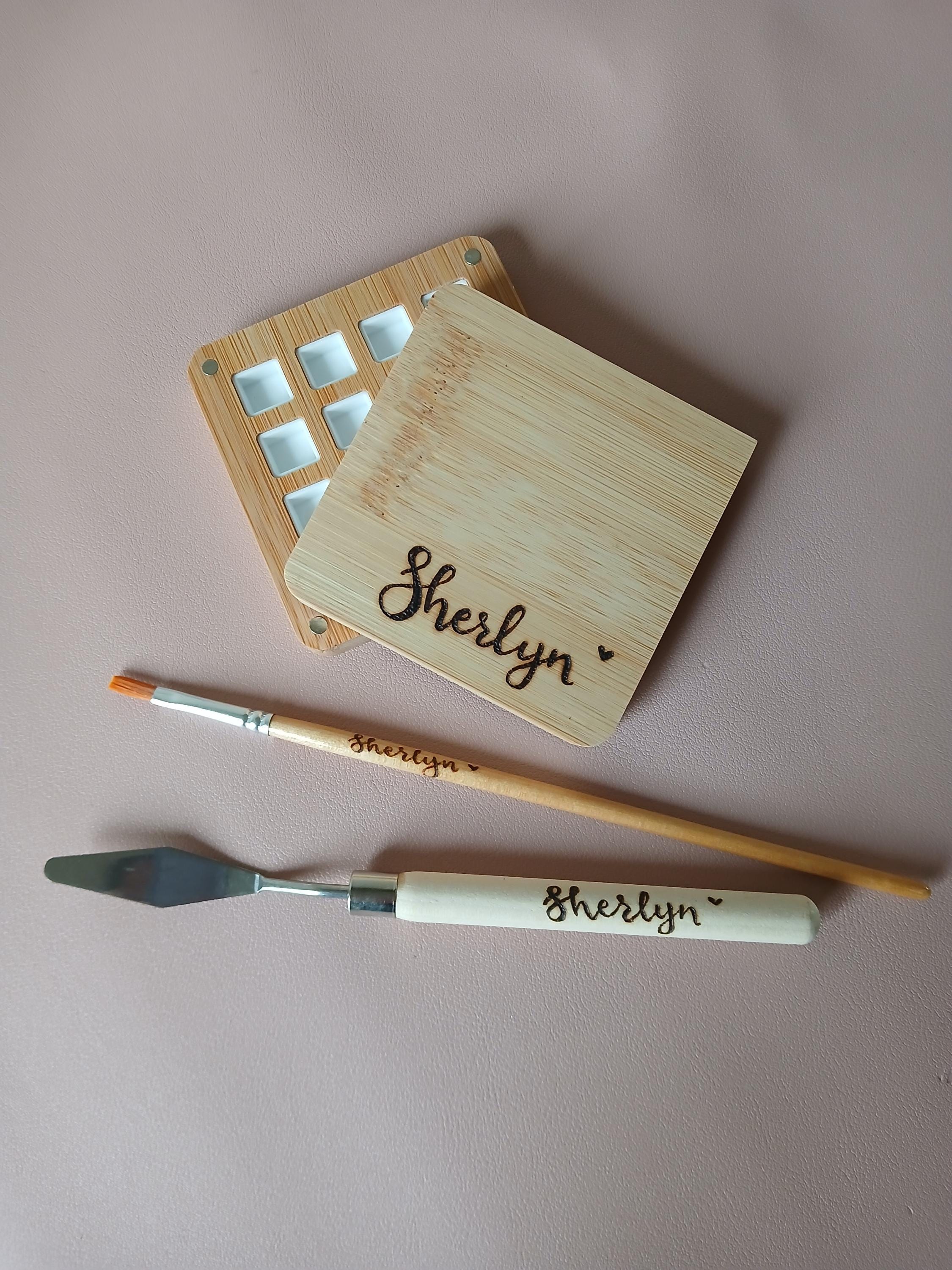 Personalized Paint Pallet, Custom Travel Set, Wood Burned Artist Supplies, Paintbrush with Your Name On, Wooden Paint Brushes, Art Palettes