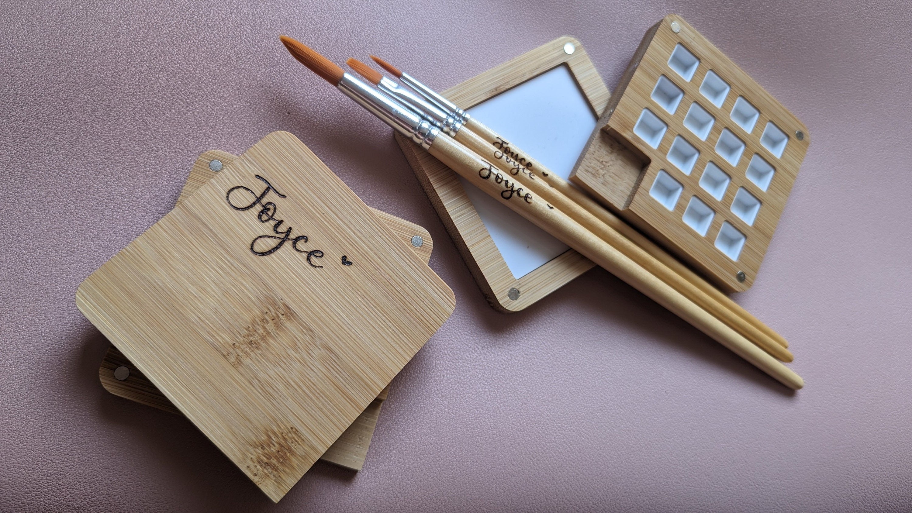 Personalized Paint Pallet, Custom Travel Set, Wood Burned Artist Supplies, Paintbrush with Your Name On, Wooden Paint Brushes, Art Palettes
