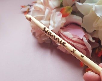 Crochet hooks, personalised crochet hooks, custom crochet hooks, bamboo crochet hooks, crocheting supplies, grandma gift, mum gift, knitting