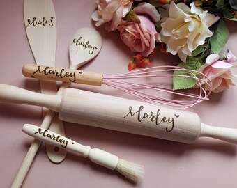 Baking set, personalised kitchen items, wood burned, gifts for her