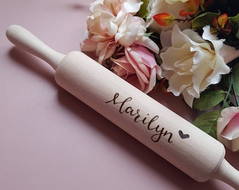 Personalised rolling pin baking gift with custom pyrography which is a great grandma gift and addition to her personalised kitchen utensils
