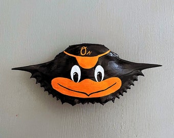 Baltimore Orioles Themed, Hand-Painted Crab Shell Ornament