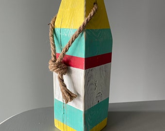 Large Colorful Decorative Wooden Buoy, Beach Decor, Coastal Decor