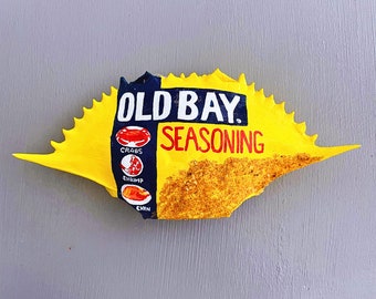 Old Bay Themed, Hand-painted Crab Shell Ornament