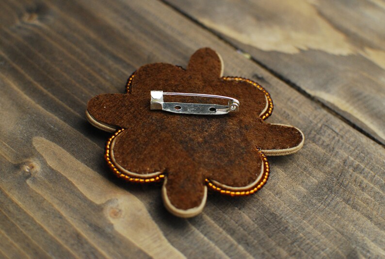 Embroidered brooch turquoise and gold brooch Gift for her Soutache brooch beige Green Soutache jewelry FREE SHIPPING Beaded brooch