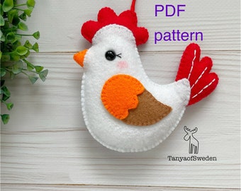 Felt Easter Hen pdf pattern Easter ornaments pattern Hen ornament pdf Easter chicken pattern