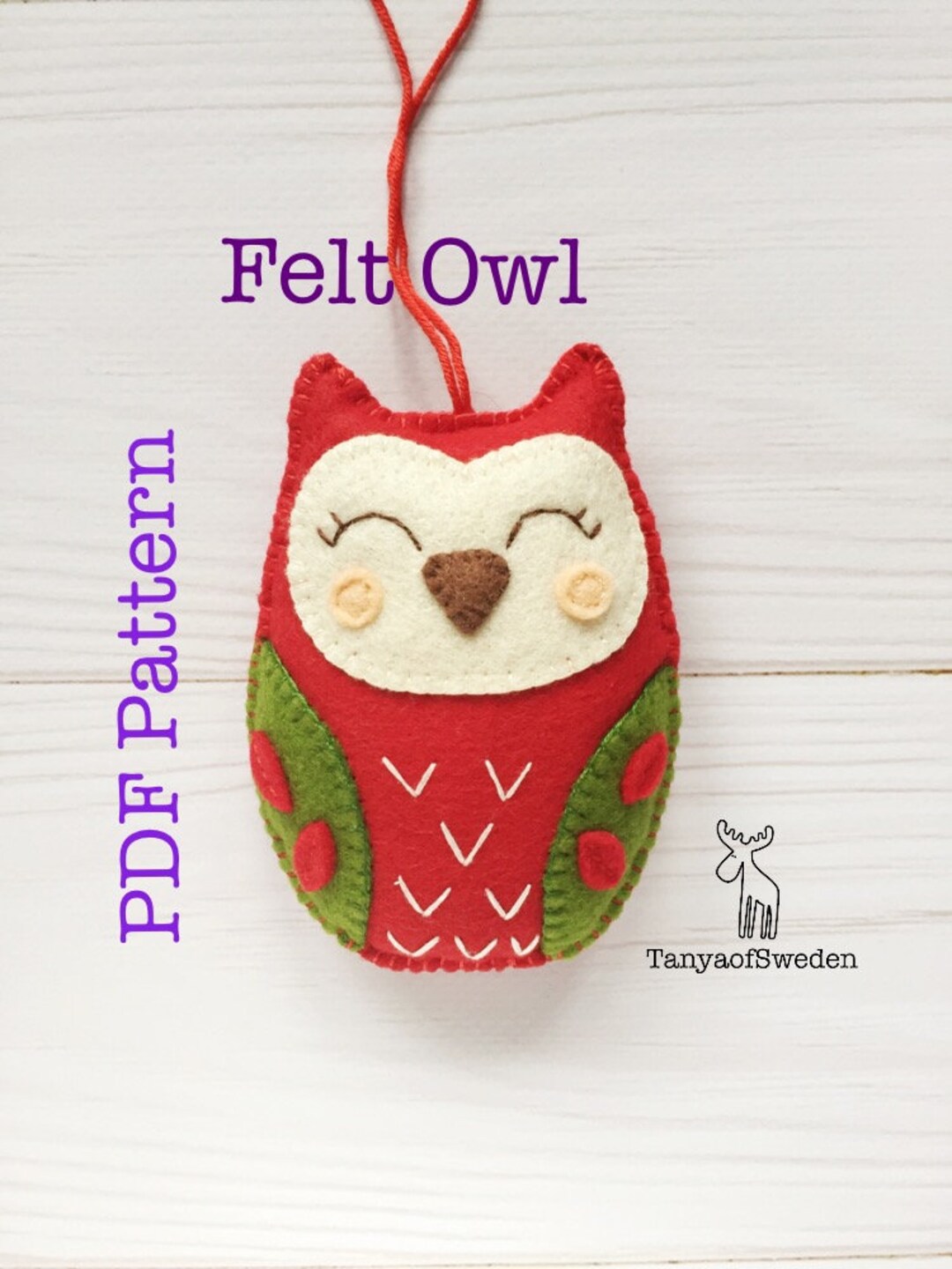 Felt Owl Pattern, Christmas Owl Pattern, Christmas Felt Birds Ornament