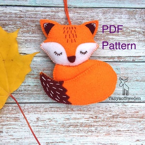 Felt Fox sewing pattern, Sleeping Fox ornament, DIY Felt Fox ornament