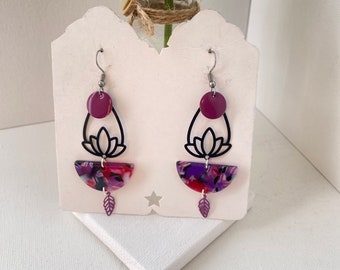 boucles d'oreilles pendante/boucles d'oreilles noir et violet/bijoux d'oreilles/cadeau femme