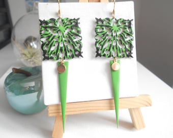 Longues Boucles d'oreilles fantaisie/boucles d'oreilles vert et noire/ bijou d'oreilles