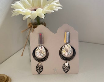 Boucles d'oreilles pendante/boucles d'oreilles noir et argent/ bijou d'oreilles/cadeau femme/boucles d'oreilles fantaisie