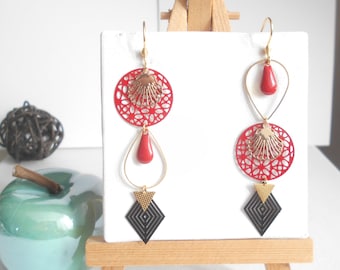 Asymmetrische Ohrringe/rote Ohrringe/Ohrschmuck/Geschenk für Frauen/ausgefallene Ohrringe