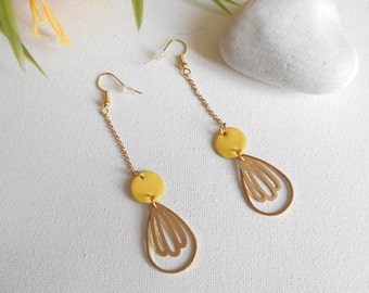 boucles d'oreille pendante doré et jaune