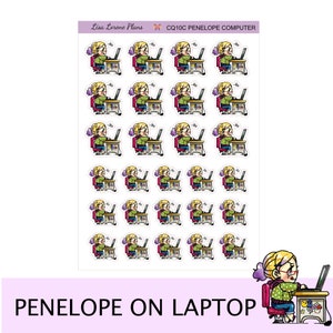 PENELOPE ON LAPTOP Planner Stickers  | work on computer | exclusive character| CQ10-C