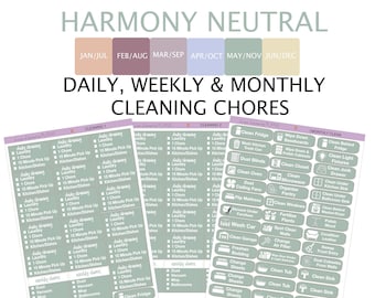 CLEANING Planner Stickers -HARMONY NEUTRAL - daily, weekly, monthly cleaning chores, all you need for entire month.