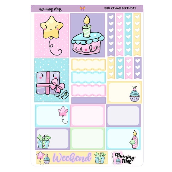 KAWAII BIRTHDAY Mini Planner Sticker Kit Perfect for Most Planners S80 