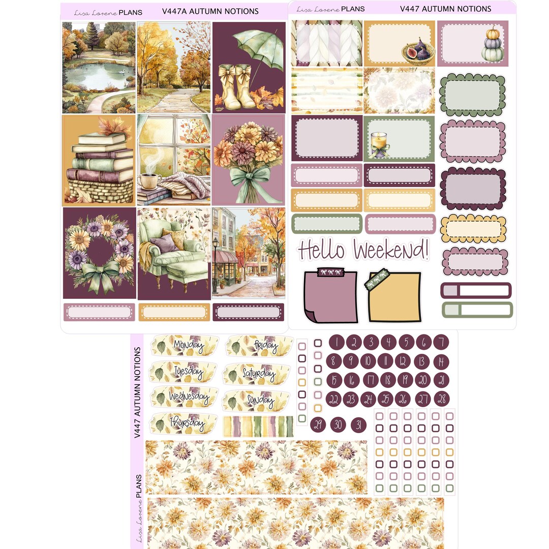 AUTUMN NOTIONS Fall Weekly Planner Sticker Kit | Vertical Planner ...