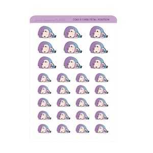 CHIBI FETAL POSITION  Planner Stickers |  Doodle Character with purple hair |  | CQ61-5