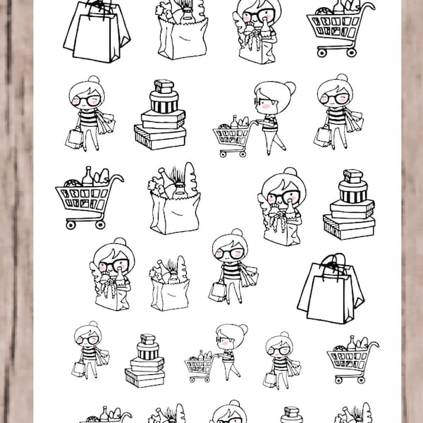 SANDY SHOPPING Planner Stickers | Grocery Shopping, Groceries | Neutral, hand drawn, doodled | CQ60-17