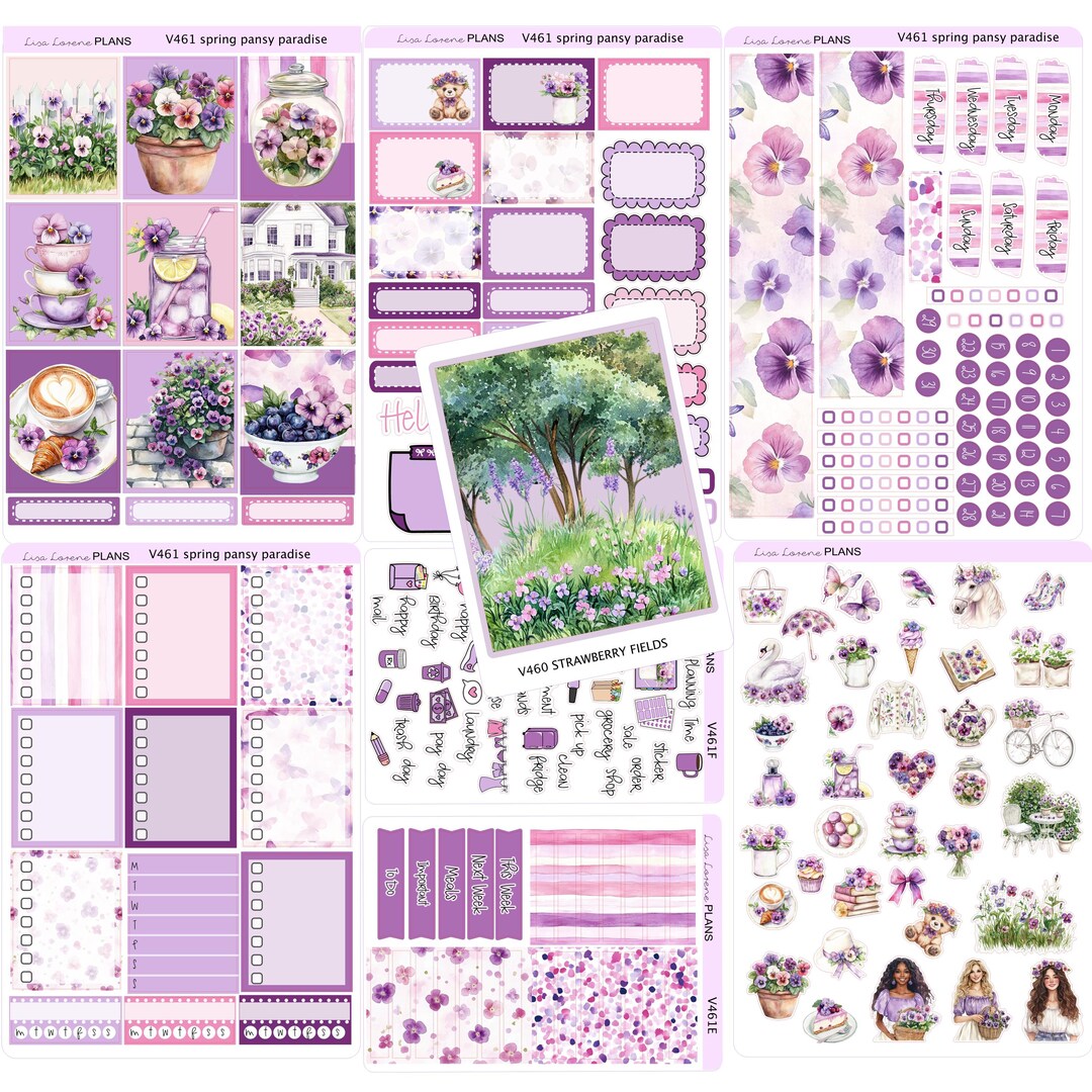 SPRING PANSY PARADISE Weekly Planner Sticker Kit | Vertical Planner ...