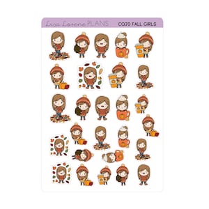 FALL GIRLS Planner Stickers |  Doodle Character | Neutral Stickers for all planners | CQ70