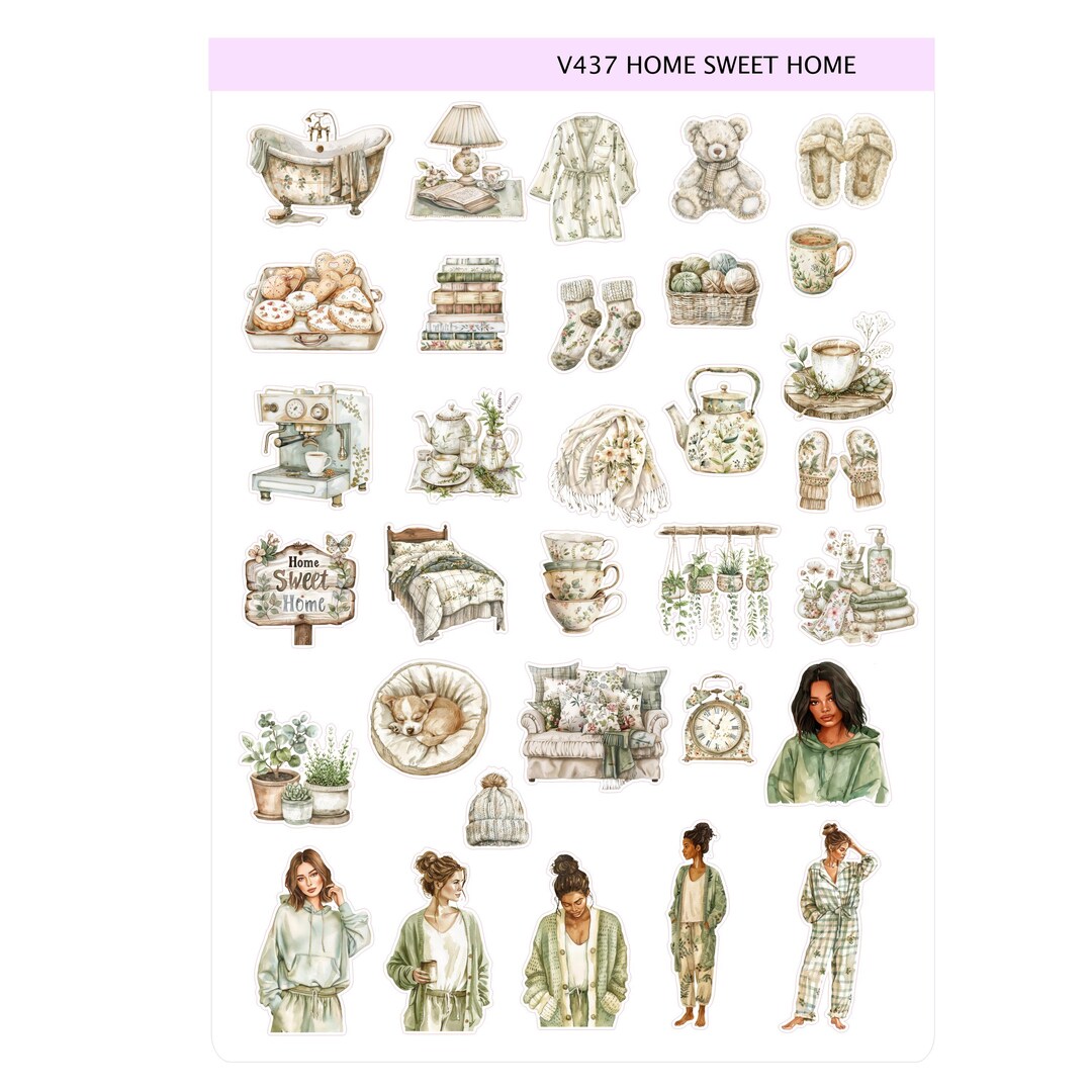 HOME SWEET HOME Deco Cozy Self-care Planner Stickers | Vertical Planner ...