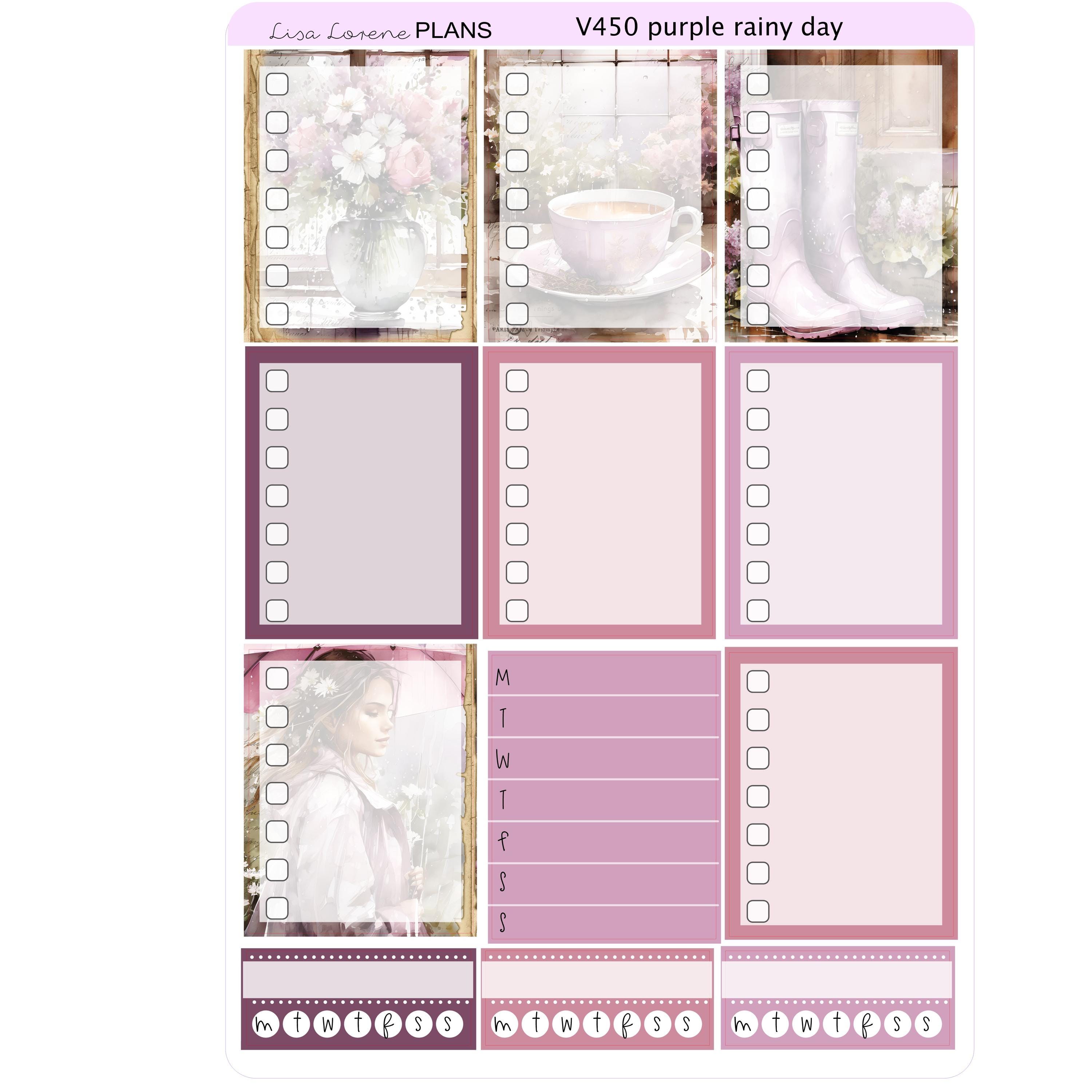 PURPLE RAINY DAY Weekly Planner Sticker Kit | Vertical Planner ...
