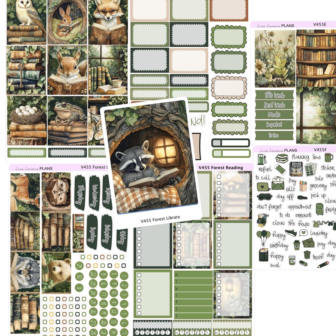FOREST LIBRARY READING Weekly Planner Sticker Kit | Vertical Planner ...