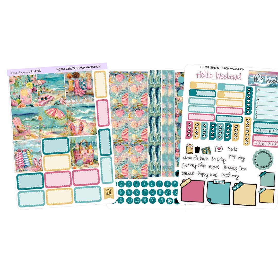 GIRL'S BEACH VACATION Hobonichi Cousin Weekly Planner Sticker Kit ...