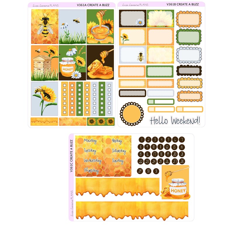 CREATE A BUZZ Weekly Sticker Kit | Honey Bee | 7x9" EC Vertical Planner ...