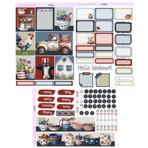 AMERICAN FARMHOUSE  Weekly Planner Sticker Kit  | Vertical Planner  | perfect for Vertical Erin Condren Life planner | patriotic V386mini