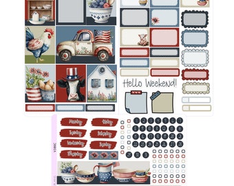 AMERICAN FARMHOUSE  Weekly Planner Sticker Kit  | Vertical Planner  | perfect for Vertical Erin Condren Life planner | patriotic V386mini