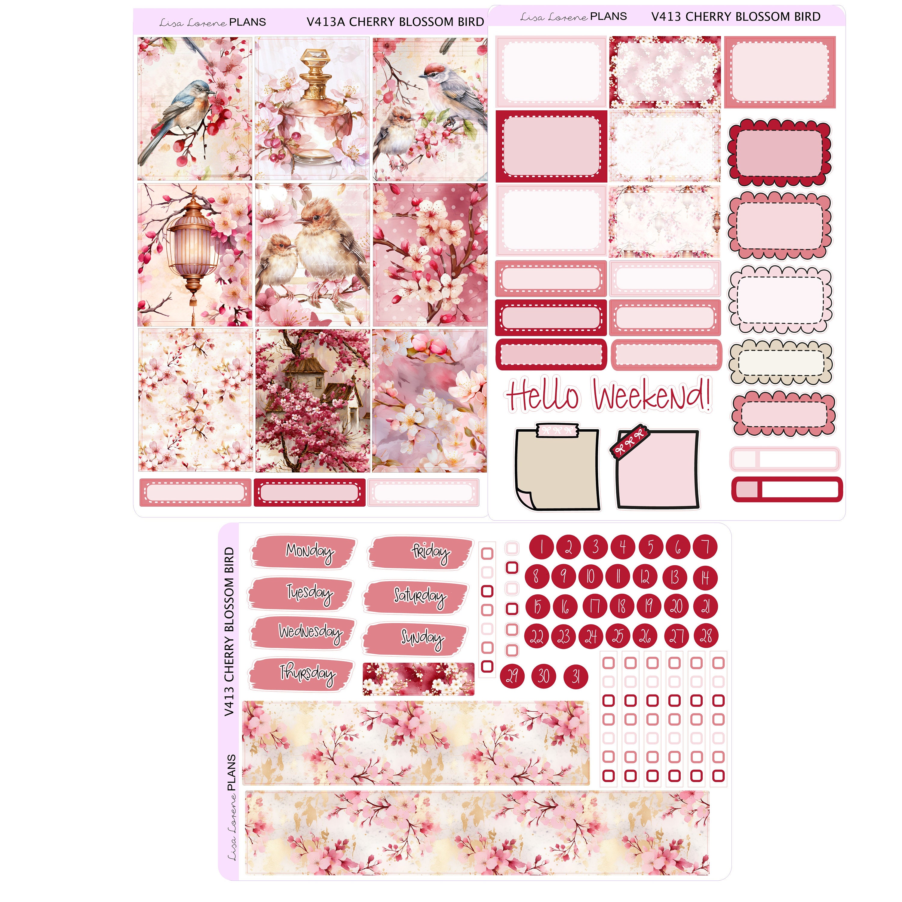CHERRY BLOSSOM BIRD Coffee Weekly Planner Sticker Kit | Vertical ...