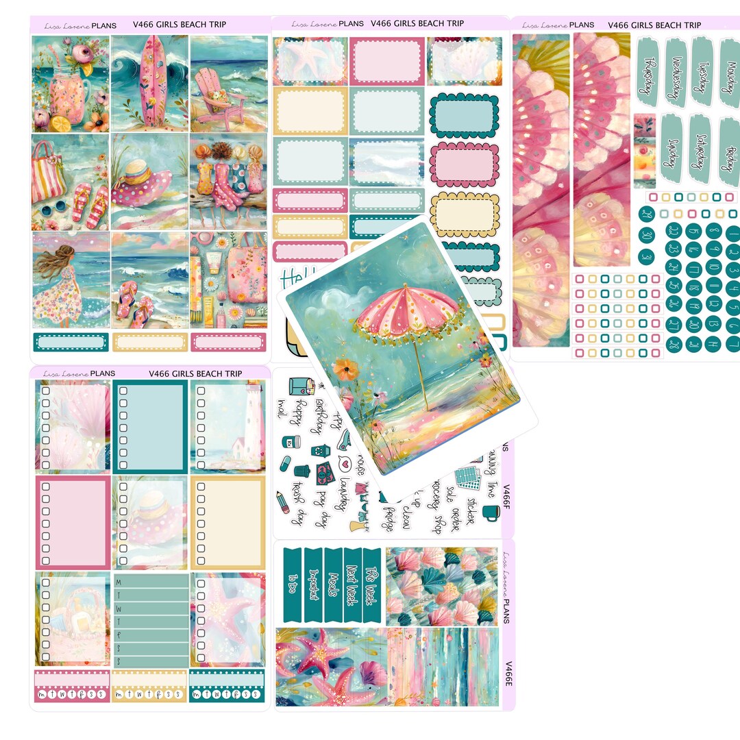 GIRL'S BEACH VACATION Weekly Planner Sticker Kit | Vertical Planner ...