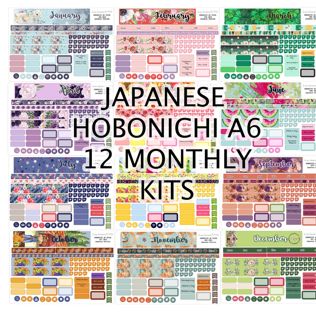 2023 HOBONICHI A6 Techo BUNDLE of 12 Monthly Sticker Kits - Etsy