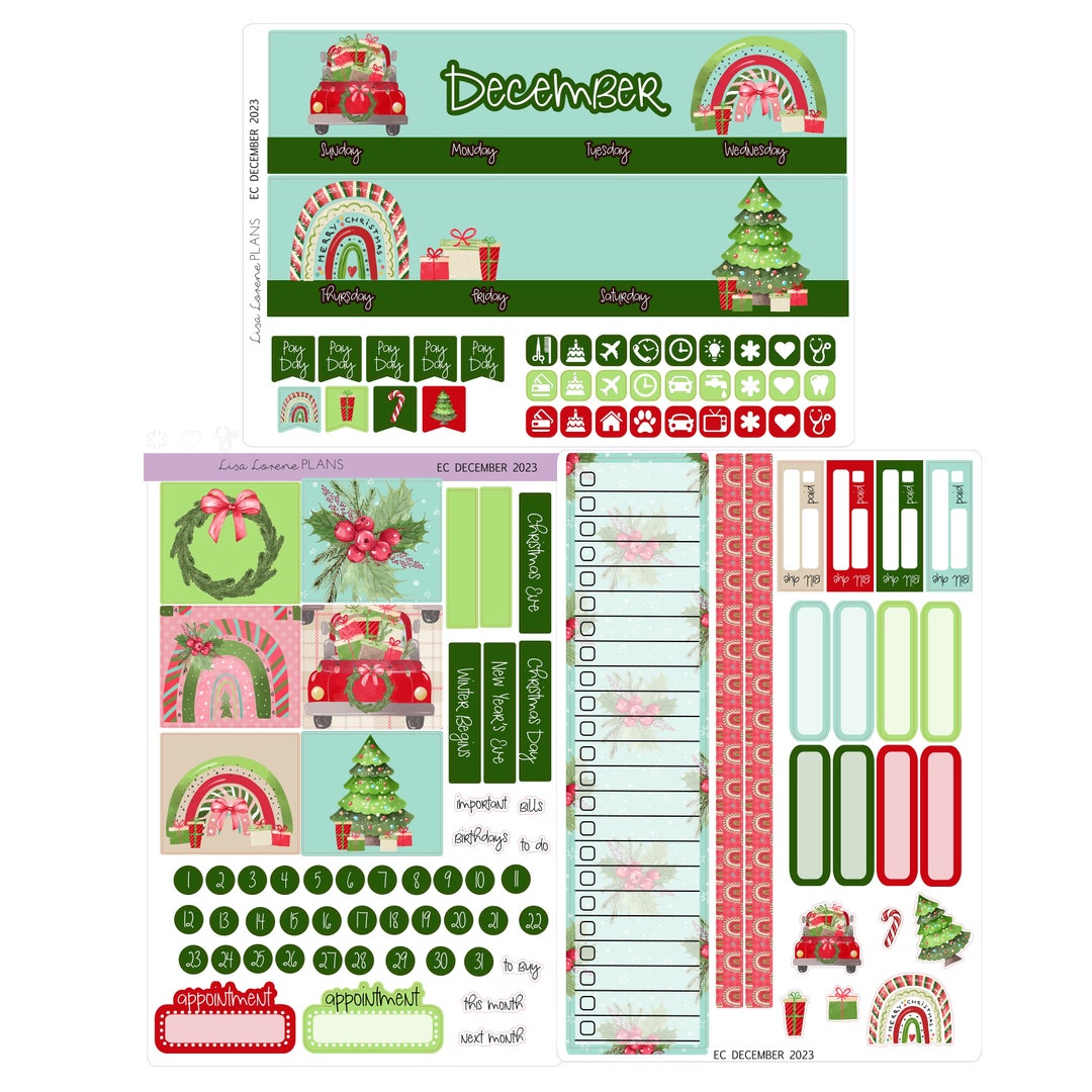 DECEMBER 2023 ECLP Monthly Planner Sticker Kit Perfect for Vertical and ...