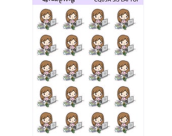 SIS COMPUTER WORK from Home Planner Stickers |  Doodle Character | Neutral Stickers for all planners | CQ65A
