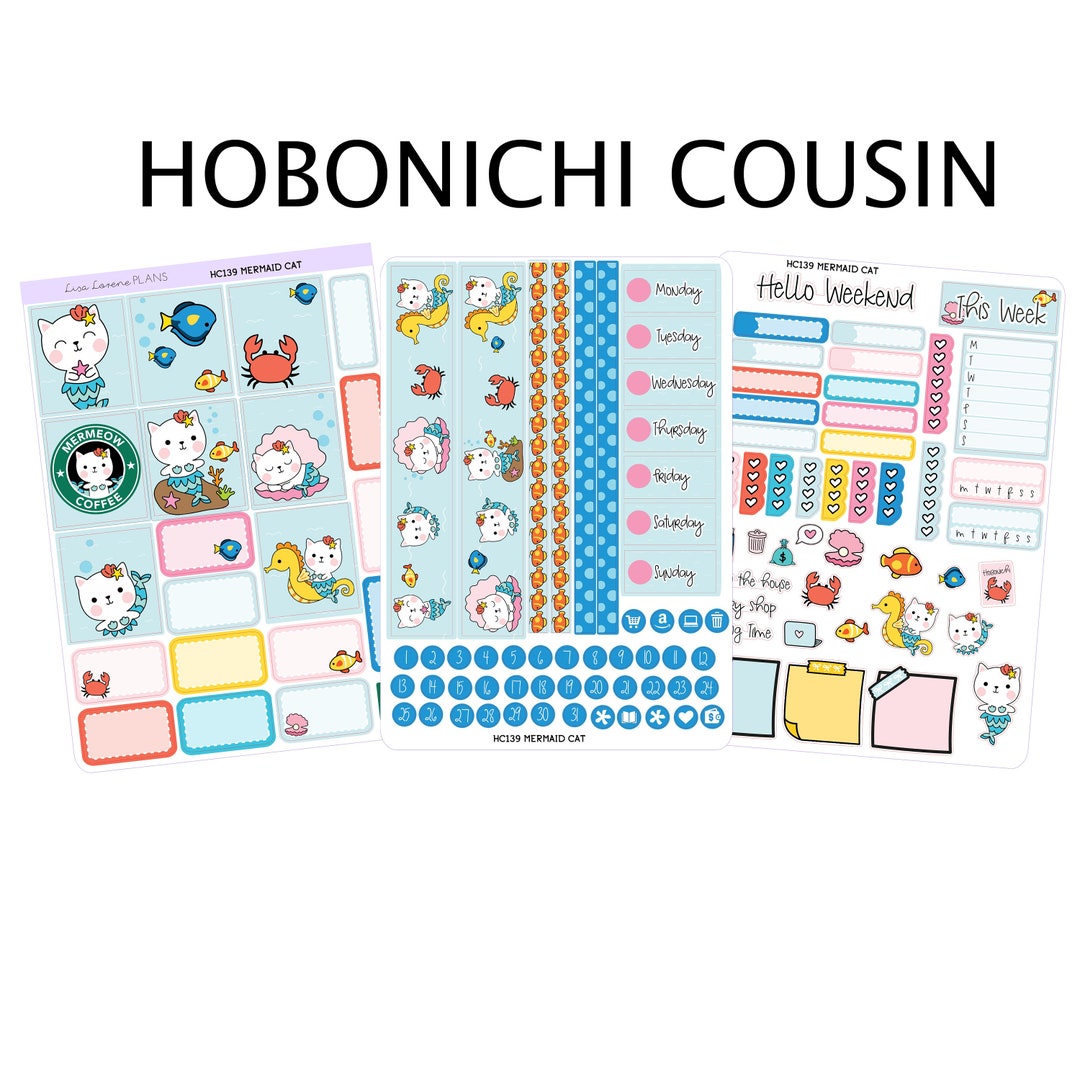 MERMAID CAT A5 Hobonichi Cousin Planner Sticker Kit | HC139 - Etsy