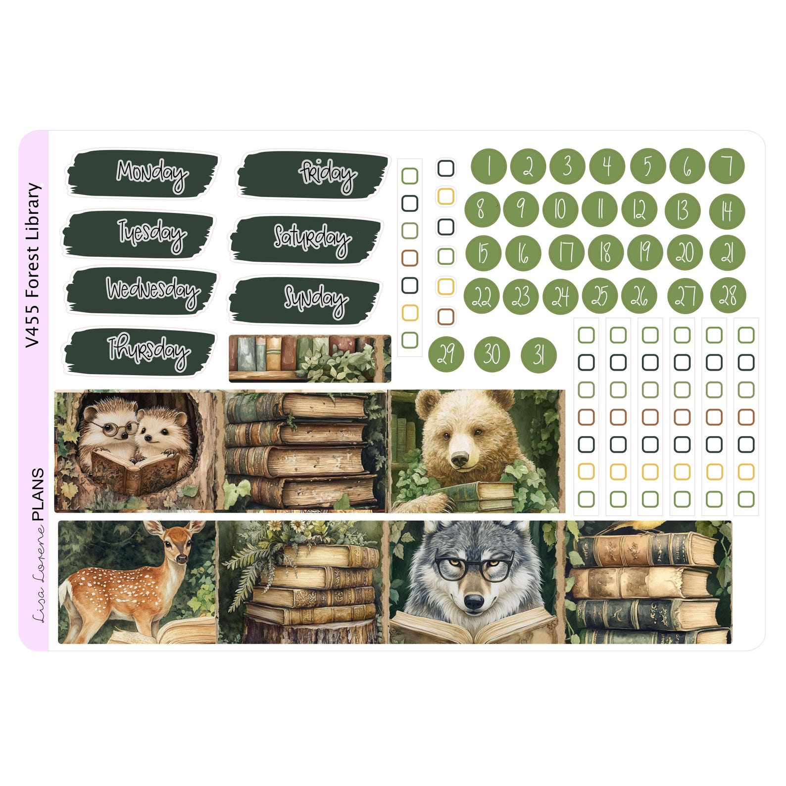 FOREST LIBRARY READING Weekly Planner Sticker Kit | Vertical Planner ...