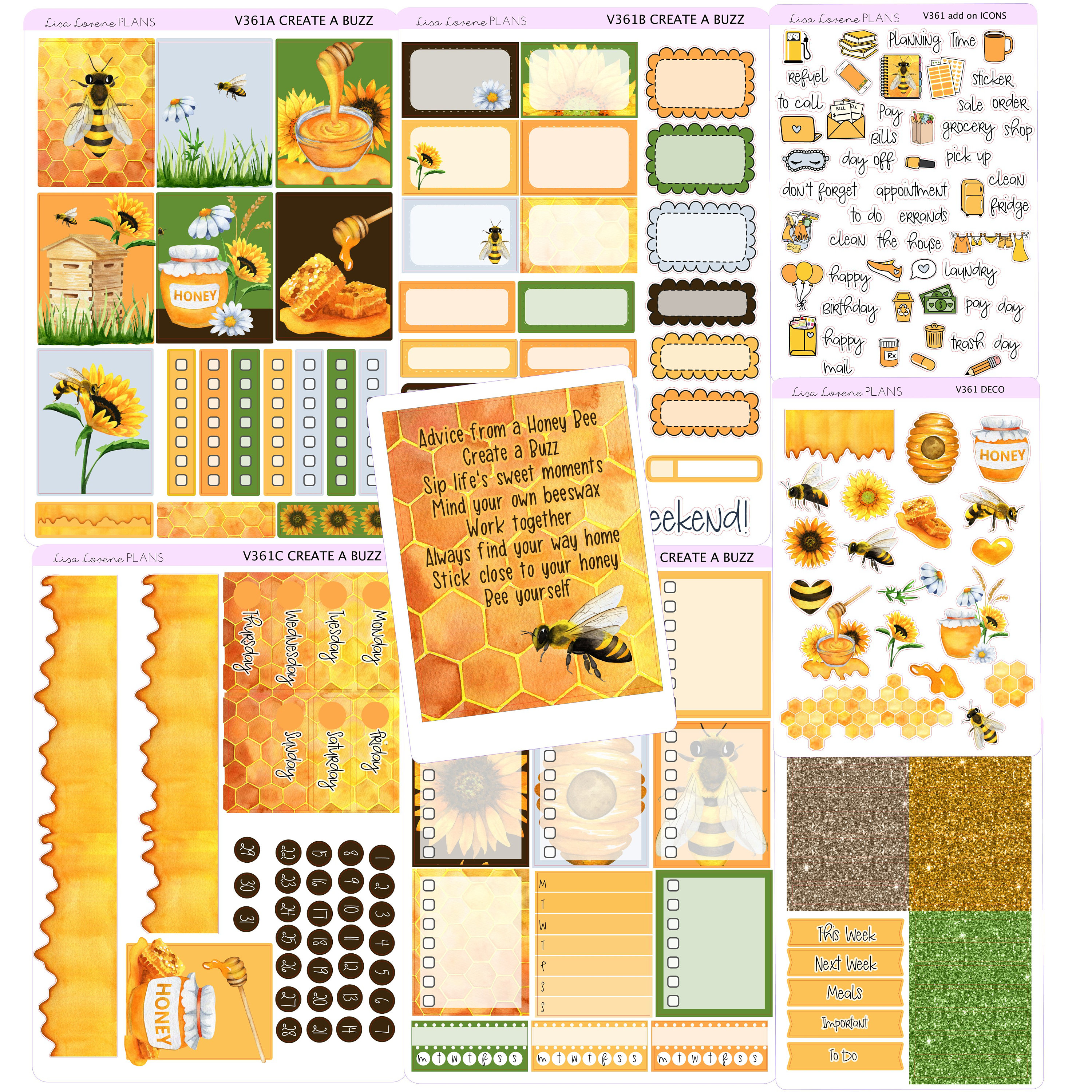 CREATE A BUZZ Weekly Sticker Kit | Honey Bee | 7x9" EC Vertical Planner ...