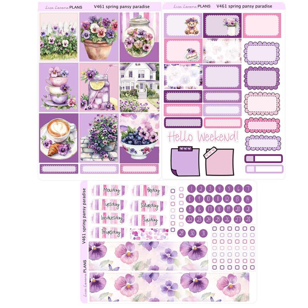 SPRING PANSY PARADISE Weekly Planner Sticker Kit | Vertical Planner ...