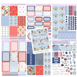 RED WHITE & BLOOM patriotic weekly sticker kit  |  July 4th | Vertical Planner  |  kit perfect for Vertical Erin Condren Life planner | V359