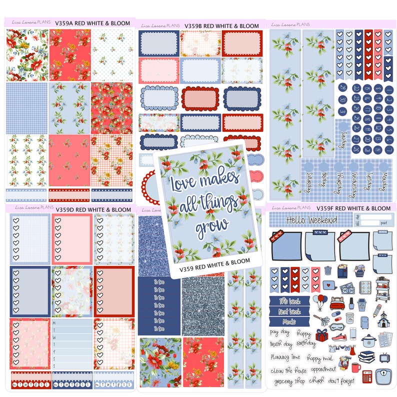 RED WHITE & BLOOM Patriotic Weekly Sticker Kit | July 4th | Vertical ...